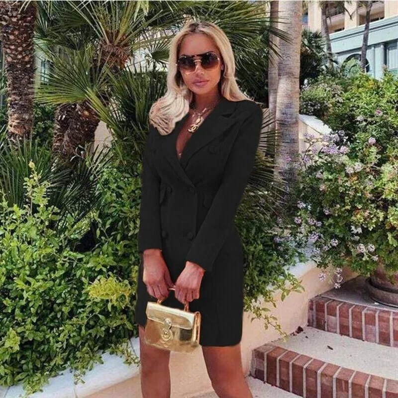 

Suit with skirt women's jacket dress retro women's suit skirt double row black street fashion belt new in autumn 2021