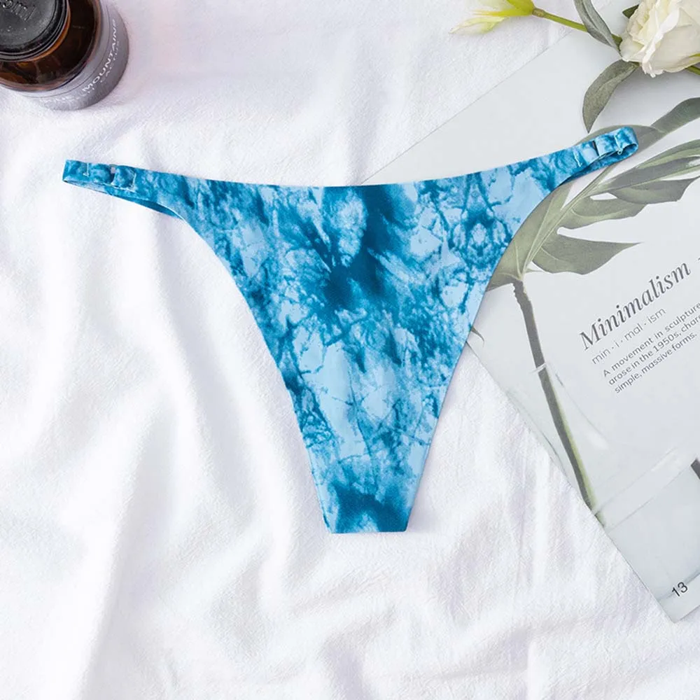 

Ice Silk Panties Sports Sexy Seamless Underwear Women Thin Belt Low Waist Printed Thong T Pants Briefs