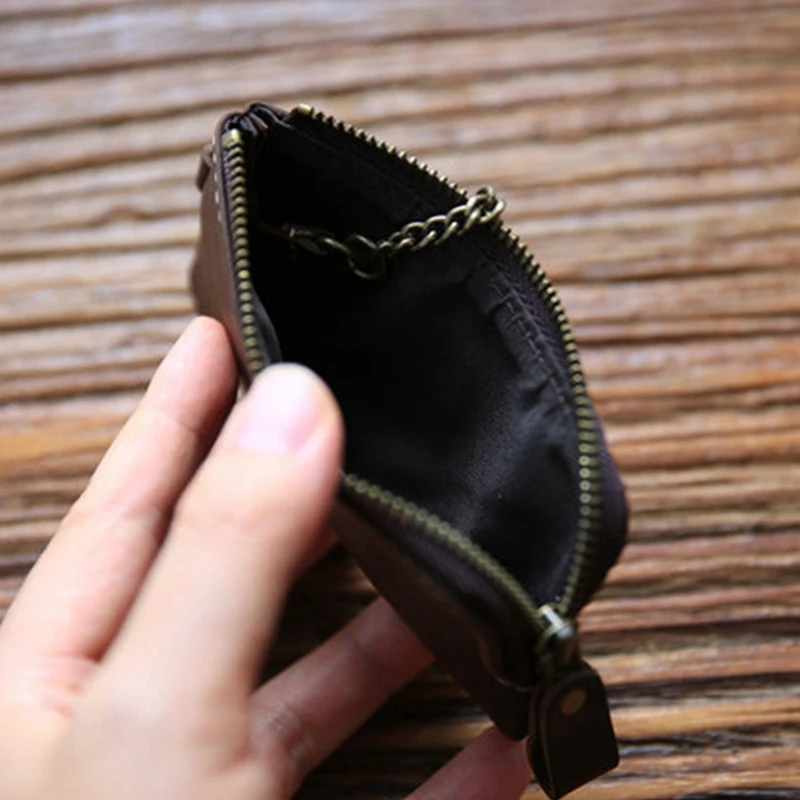 

New Genuine Leather Men Key Wallet,Zipper Housekeeper Pouch Holder,Keychain Crazy Horse Coin Purse