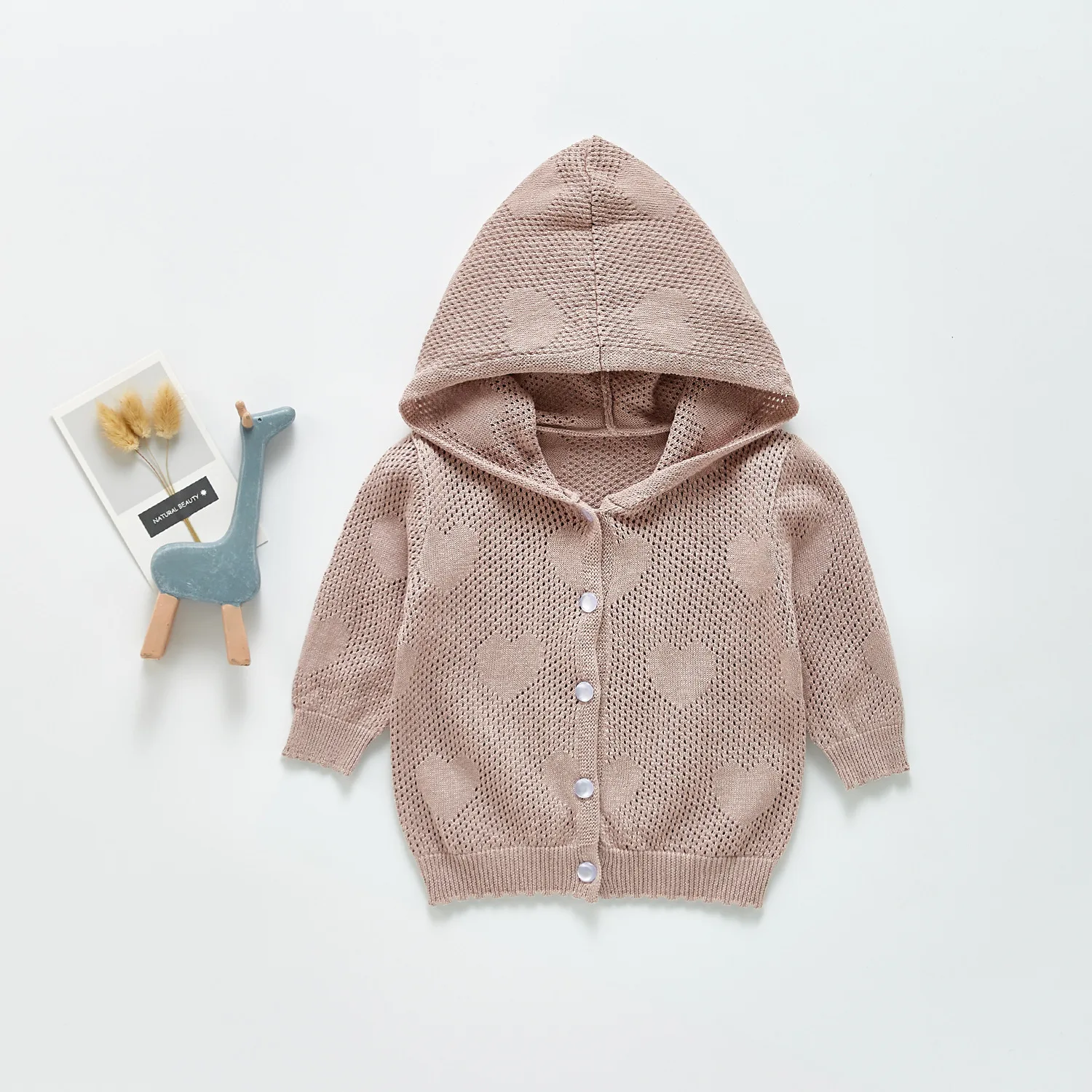 

Toddler Baby Boy Knitted Cardigan Thin Sweater Coat Summer New Kid Girl Heart Pattern Hollow Hooded Sun Protection Clothes