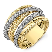 huitan fancy cross twist twine women ring gold color with micro crystal zircon stone delicate wedding rings lady fashion jewelry