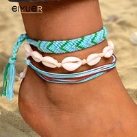 bohemian waterproof wax rope anklets set for women girls colorful woven beach shell charm leg bracelet foot jewelry 2022 new