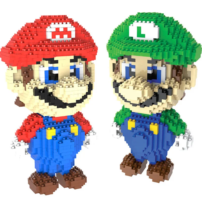 

Cartoon Video Game Super Mario Luigi Green Hero 3D Model 1750pcs DIY Mini Diamond Blocks Bricks Building Toy for Children No Box