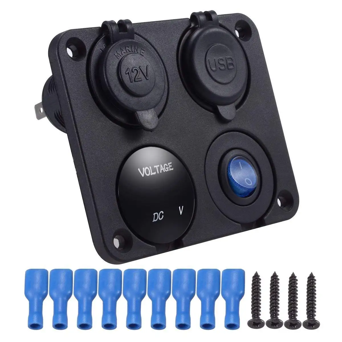 diy dual usb charger 4 2a voltmeter 12v power outlet on off switch four function panel for car boat marine rv truck camper free global shipping