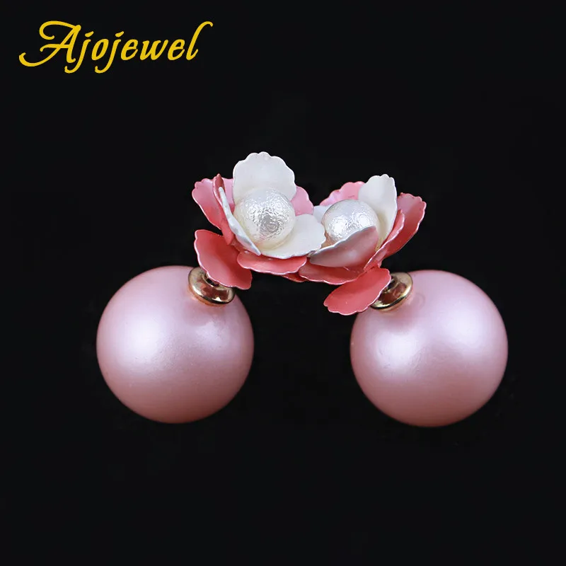 Pink Color Ajoдрагоценность бренд элегантный белый/розовый цветок розы Имитация Жемчуга Двухсторонние серьги гвоздики для женщин - Окраска металла: Pink Color