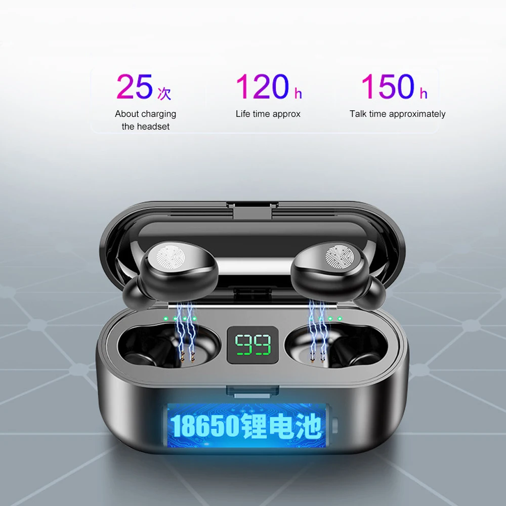 TWS Bluetooth 5 0 наушники F9 B5 8D стерео беспроводные водонепроницаемые гарнитура 2000 мАч