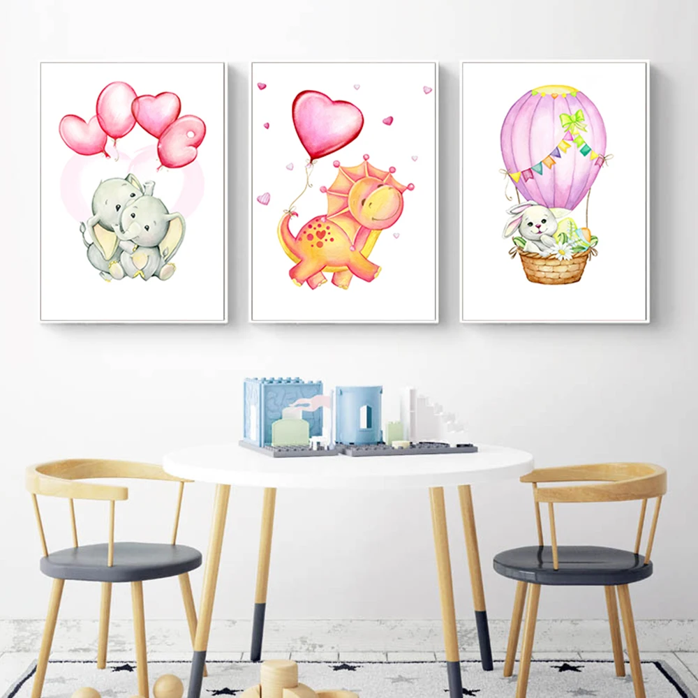 Картина на холсте для детской комнаты с изображением динозавра животных слона