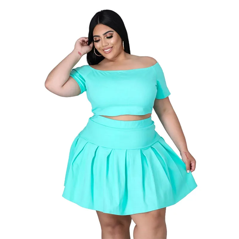 

2022 5xl Plus Size Women Clothing Wholesale Summer Outfits Crop Tops and Pleated Skirt Tracksuit Sweet Dress Suits Dropshipping