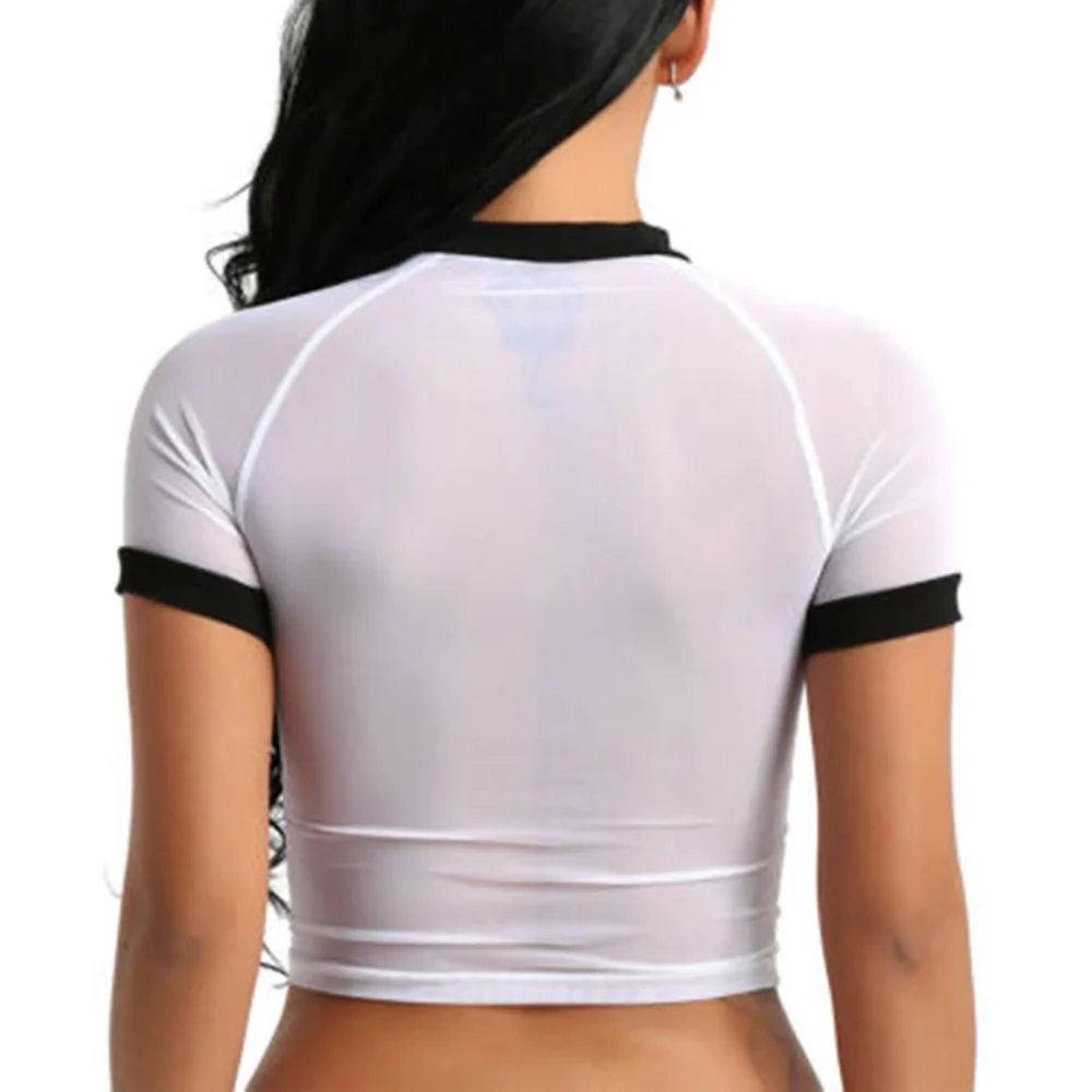 

Blouse Tops Tee T-shirt Short Sleeve S-XL Ladies Sexy See Through Crop