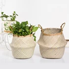 Плетеная корзина для хранения морских водорослей, ручная работа, держатель, плетеные цветочные корзины, плетеная солома, складной горшок для стирки цветов