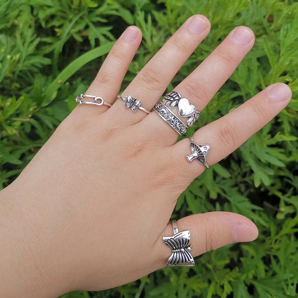 Gothic Stainless Steel Rings Women Men Butterfly Skull Heart Flower Angel Ring Multi-Element Silver Charm Punk Halloween Jewelry | Украшения
