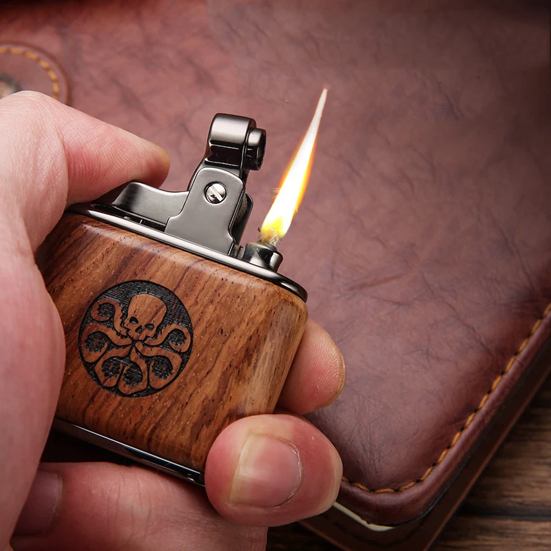 

Wooden shell sandalwood retro kerosene lighter nostalgic fashioned personality men's windproof lighters accessories for home