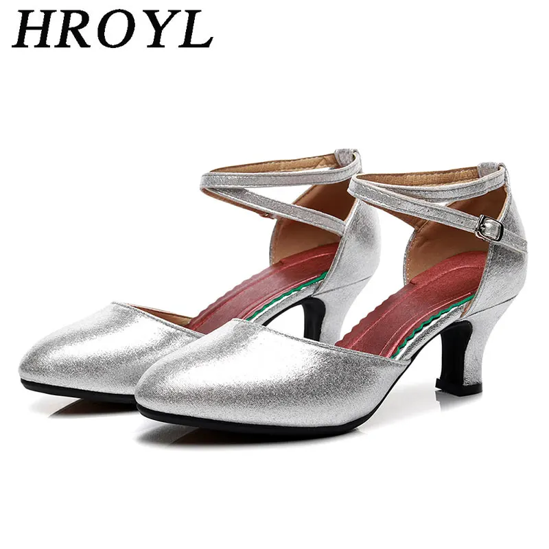 HROYL Modern Latin Dance Shoes For Women Ballroom Dancing Sandals Salsa Tango Shoes Girls Soft Comfortable Shoes For Dance