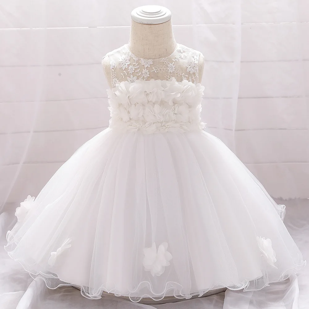 

Baby Girls Birthday Dress Formal Wedding Party Flower Dress for Toddler Floral Lace Christening Baptism Dress Tutu Ball Gown