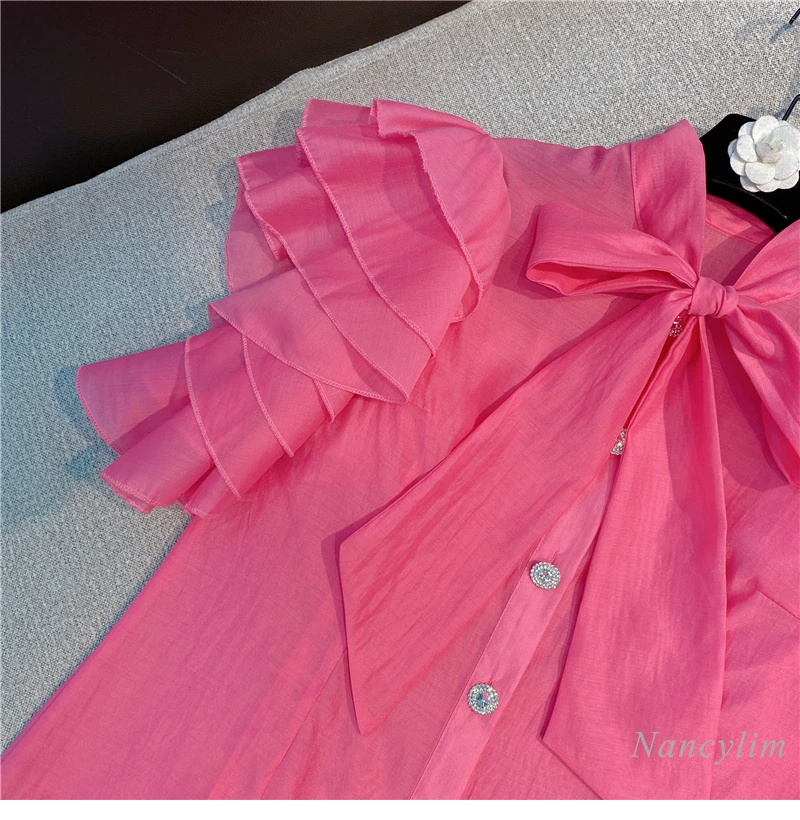 

Sleeveless Ruffled Blouse for Women 2021 Spring Summer New Korean Style Sweet Bow Candy Color Shirt Ladies Chic Top Blusas