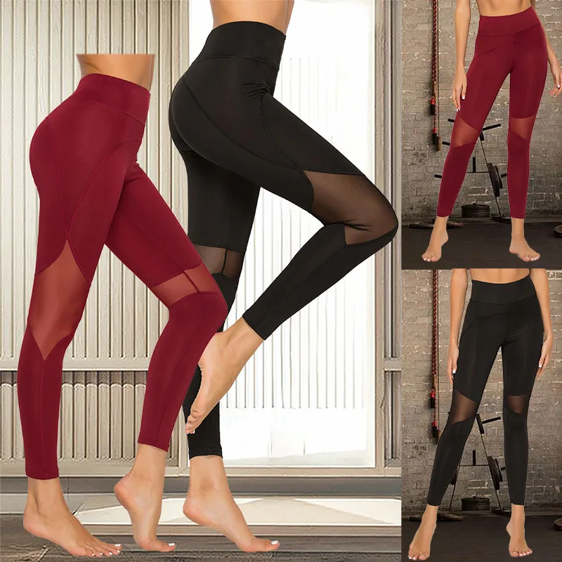 

Women Yoga Pants High Waist Leggings Workout Sweatpants Elastic Quickly Dry Sport Pants Sportswear Fitness Yoga Leggings Mesh