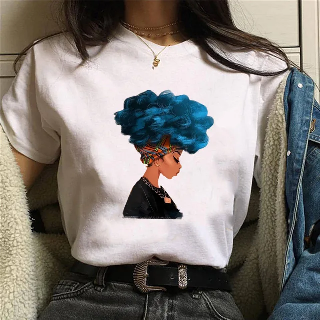 

Summer T Shirt Women Melanin T Shirt Black African Curly Hair Girl Printed Tshirt Femme Harajuku Clothes Female T-shirt Tops Tee