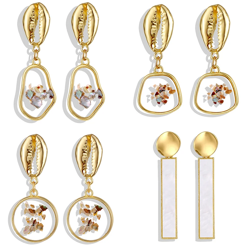 Женские Геометрические висячие серьги KISSWIFE Золотые в виде ракушек вечерние