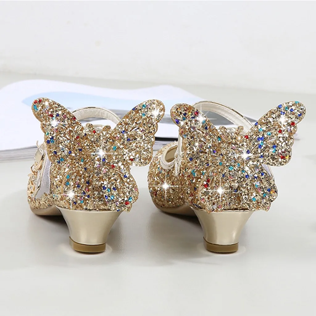 Детская обувь с украшением в виде кристаллов для девочек синим бантом блестками