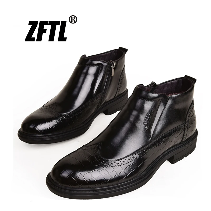 Мужские ботинки челси из натуральной кожи ZFTL черные теплые воловьей в британском