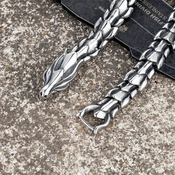 Viking Dragon Chain Bracelet - Oxidized Stainless Steel 5
