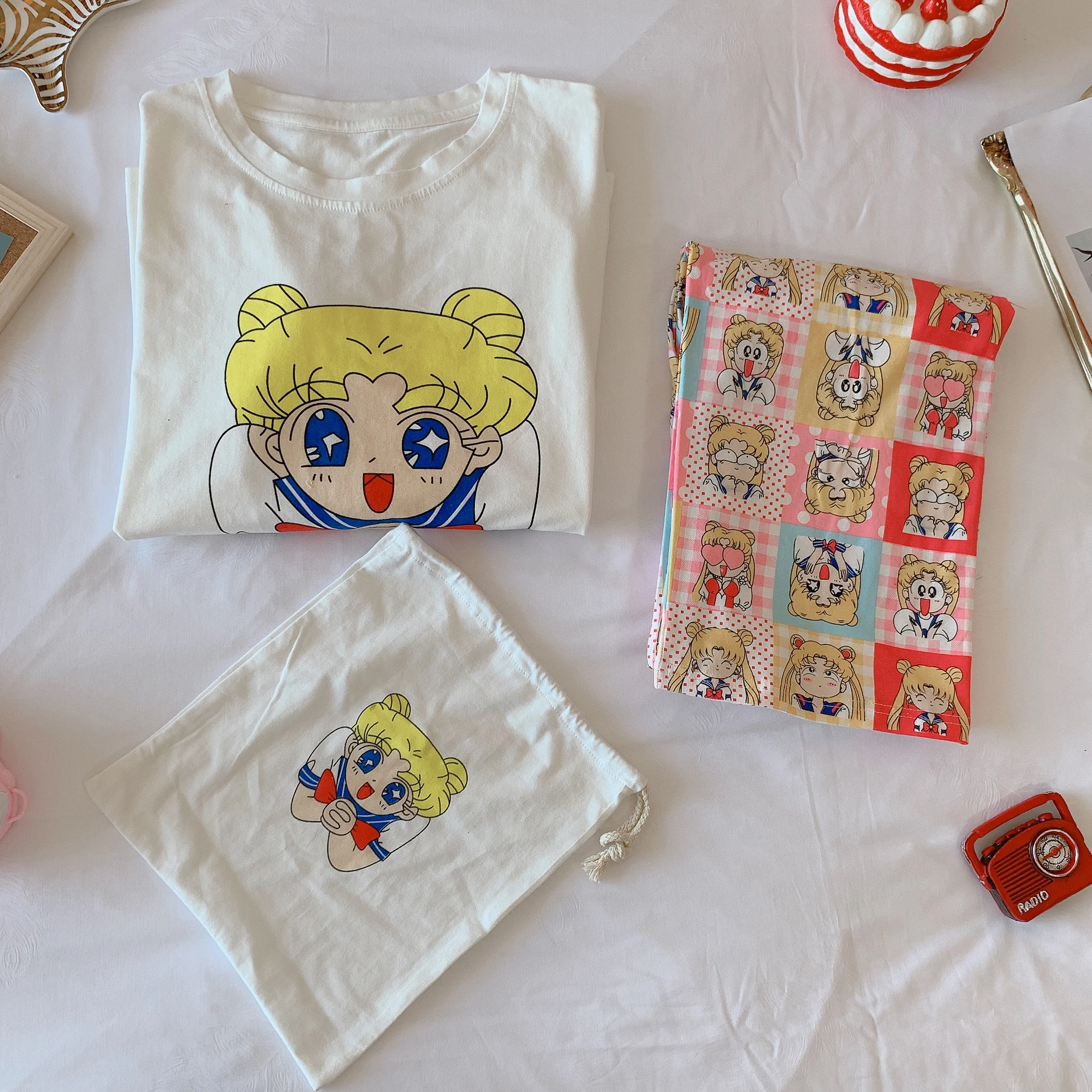 

Pjama Set Women Cute Anime Pijamas Sailor Moon Print Sleepwear Long Shirts Pants Leisure Female Homesuit Cartoon Pyjama Cotton