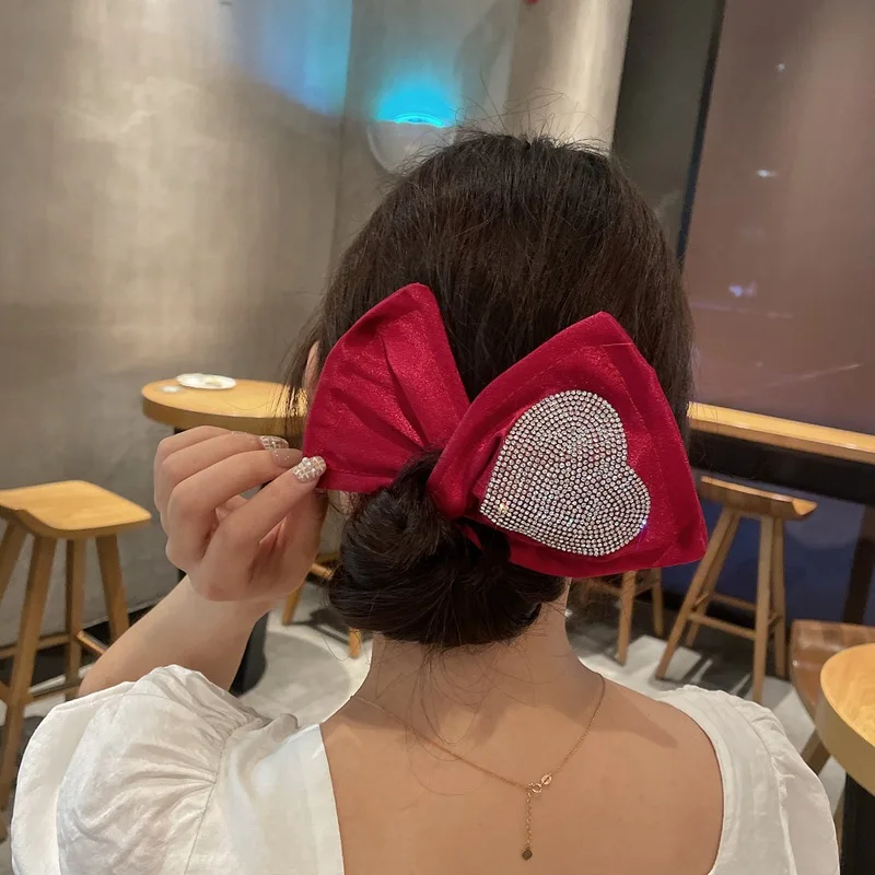 

Love rhinestone girl clip lazy ball head set hair artifact headdress hairpin female back head bow hair ornament