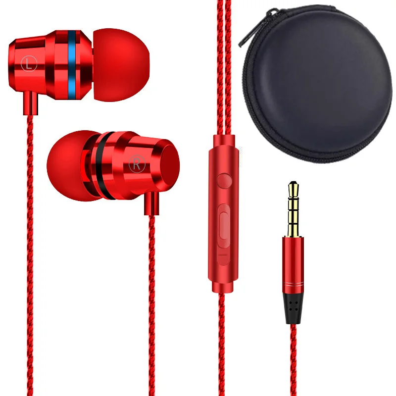 Red and Bag Проводные стерео наушники-вкладыши металлические наушники 3,5 мм AUX Наушники с микрофоном Бас-гарнитура для телефона Xiaomi huawei - Цвет: Red and Bag