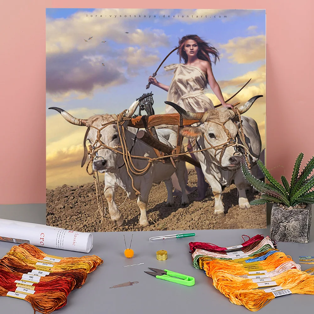 

Woman Girl Pre-Printed 11CT Cross-Stitch Patterns DIY Embroidery DMC Threads Painting Handiwork Knitting Handicraft Magic