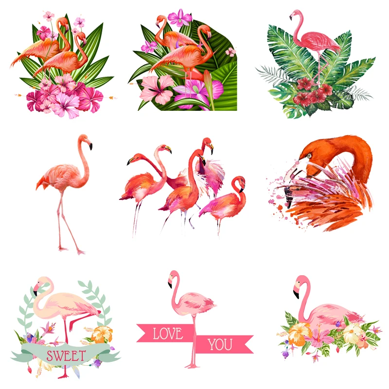 

Iron on Cartoon Transfer for Clothing Stickers Heat Thermo-stickers for Kids Diy Flamingo Patch Stripes Applique for Jackets