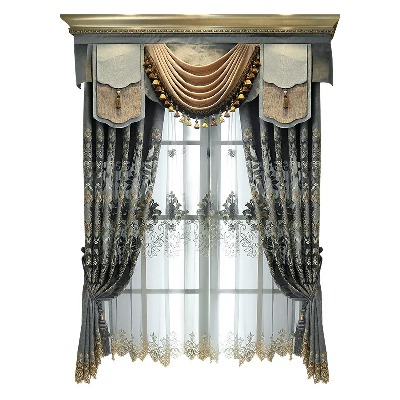 

Curtains for Living Room Bedroom European-Style Chenille Embroidered Window Curtain Fabric