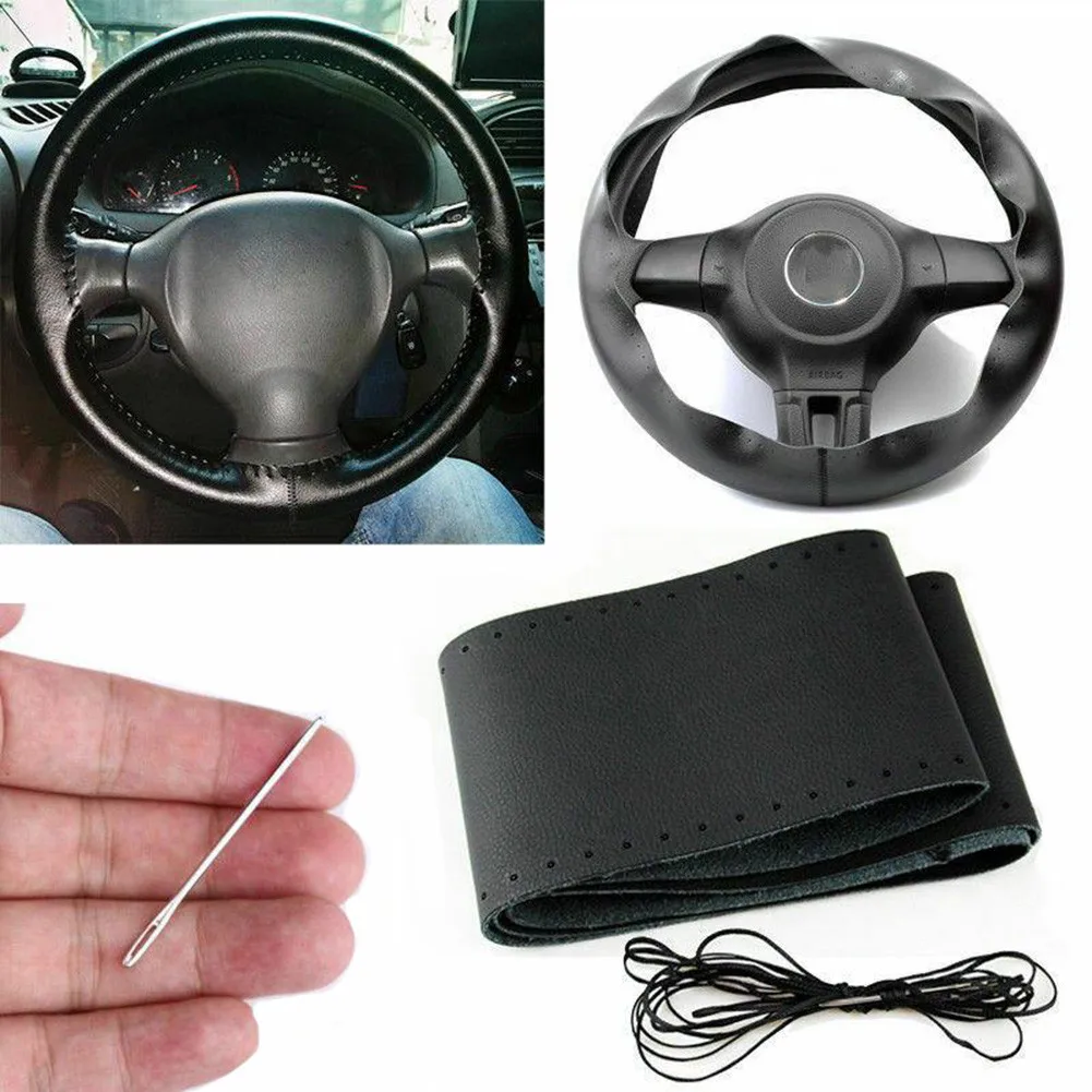 

37-38CM Steering Wheel Cover Accessory Black Car DIY Decoration Grip Kit