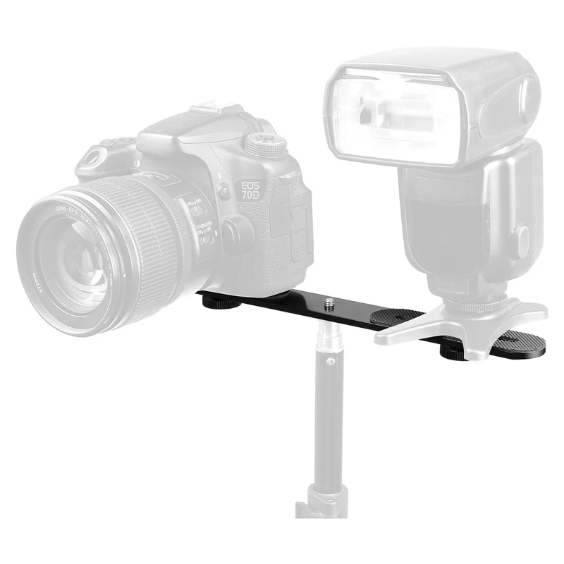 

1/4inch Dual Camera Mount Flash Bracket Extension Bar Tripod Mount Bracket for DSLR Camera LED Light Flash Light Mic