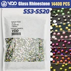 VDD, оптовая продажа,  14400 шт.упаковка, стеклянные стразы, Хрустальный клей на плоской задней стороне, 3D камни для украшения ногтей, одежды, сделай сам