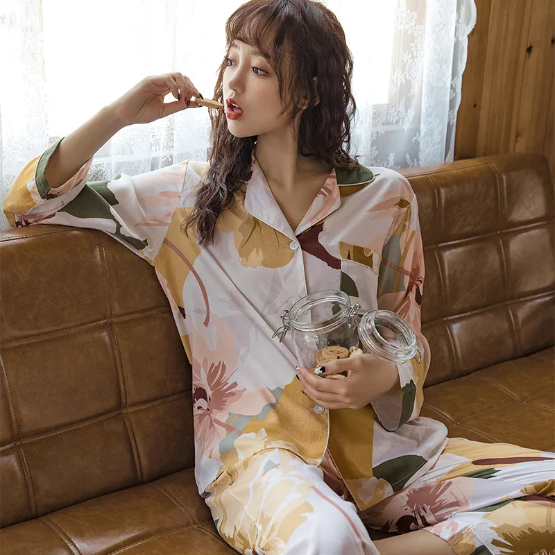 20210 летний женский пижамный комплект с длинными рукавами модная Домашняя одежда