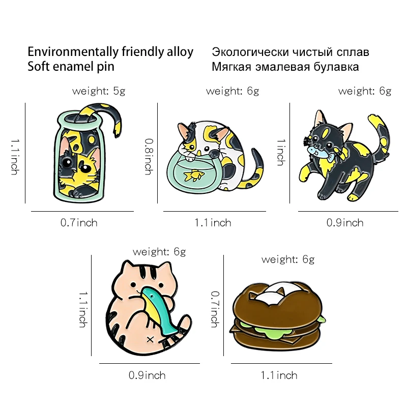 Cat that loves fish Enamel Lapel Pins Cute Cartoon Animals Brooches Badges Backpack Gifts for Friends Wholesale Jewelry | Украшения и