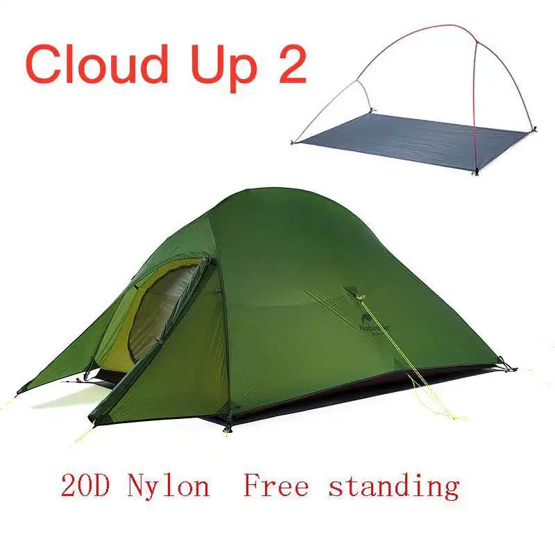 CloudUp2 Army Green Naturehike модернизированная серия Cloud Up Сверхлегкая походная палатка Водонепроницаемая походная палатка 20D нейлоновая палатка с бесплатным ковриком - Цвет: CloudUp2 Army Green