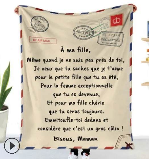 

France Mother Letter Blanket To Daughter Son Durable High Quality Comfortable for Home Textiles Dreamlike Gift Blanket 150x200cm