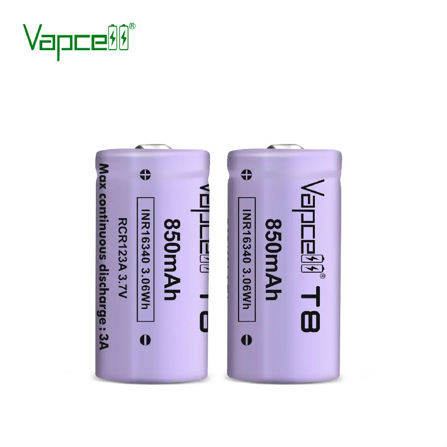 1pcs Vapcell 16340 850mah 3A T8 3.7V li-ion battery rechargeable button top batteries for flashlight power | Электроника