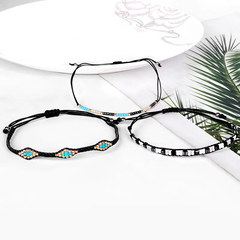 БРАСЛЕТЫ BLUESTAR ДЛЯ ЖЕНЩИН 3ШТ В НАБОРЕ С ОКОМ ЗЛА ИЗ МИЮКИ РУЧНОЙ РАБОТЫ В СТИЛЕ БОХО.