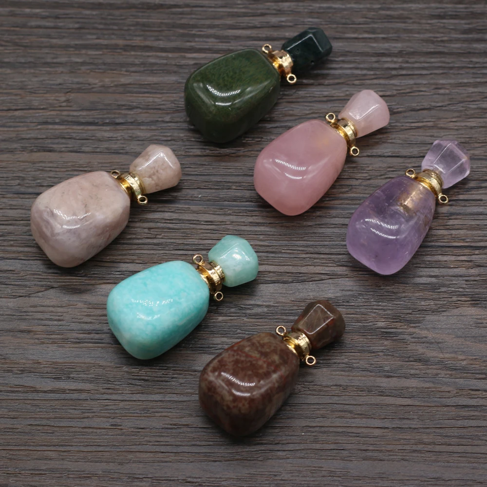 

Natural Stone Quartzs Pendants Perfume Bottle Charms for Jewelry Making DIY Vial Pendant Necklace Reiki Heal Gifts