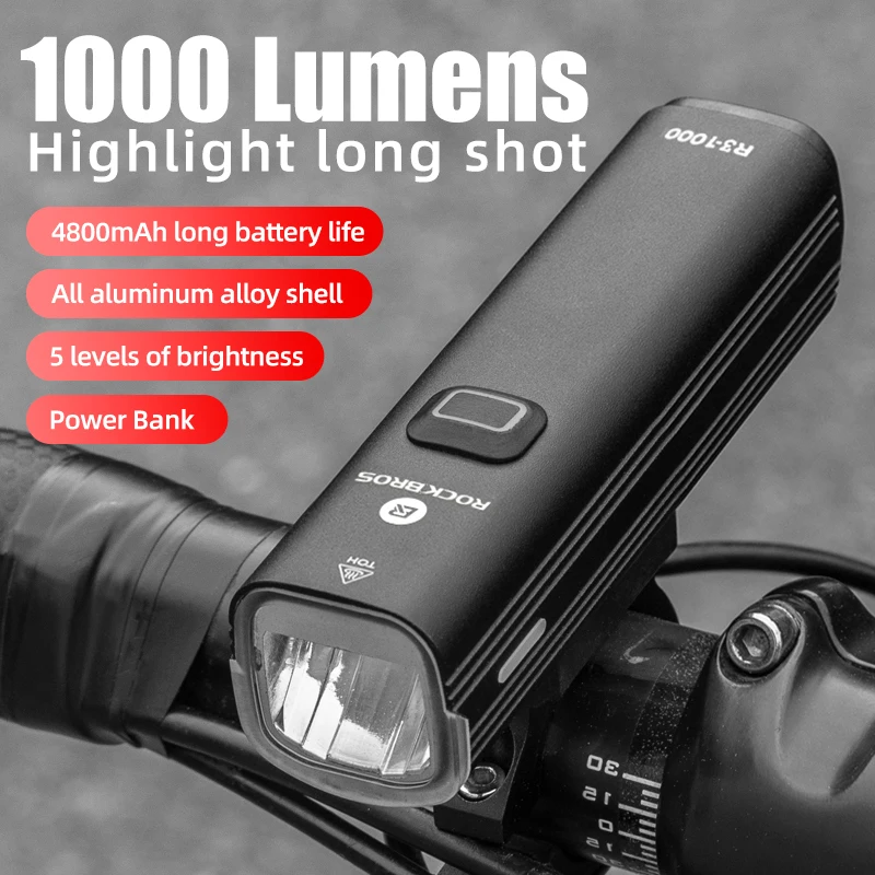 Велосипесветильник светодиодный передний фонарь ROCKBROS, 1000 лм, зарядка через USB