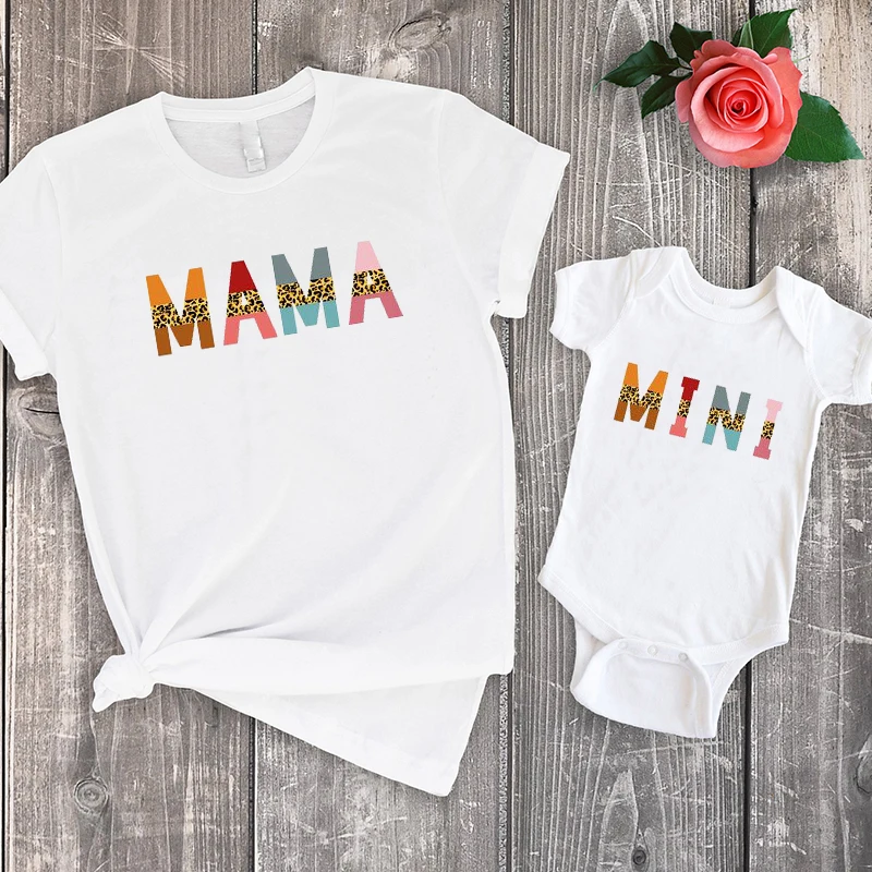 

Mama and Mini Shirts Mommy and Me Outfits Matching Shirts for Mum and Baby New Mum Gift Matching Leopaard Tee Summer XXL