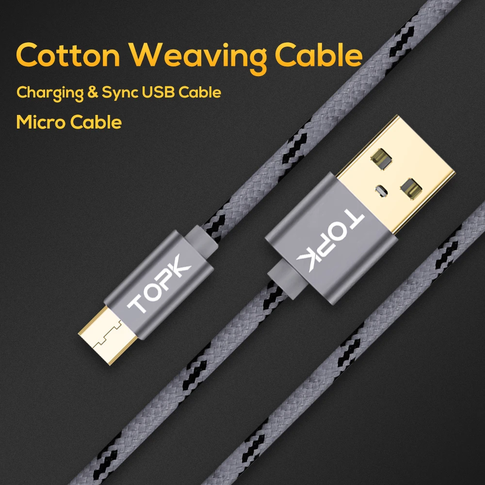 TOPK Micro USB кабель 2.4A быстрая Синхронизация данных зарядный для Samsung Xiaomi LG Andriod