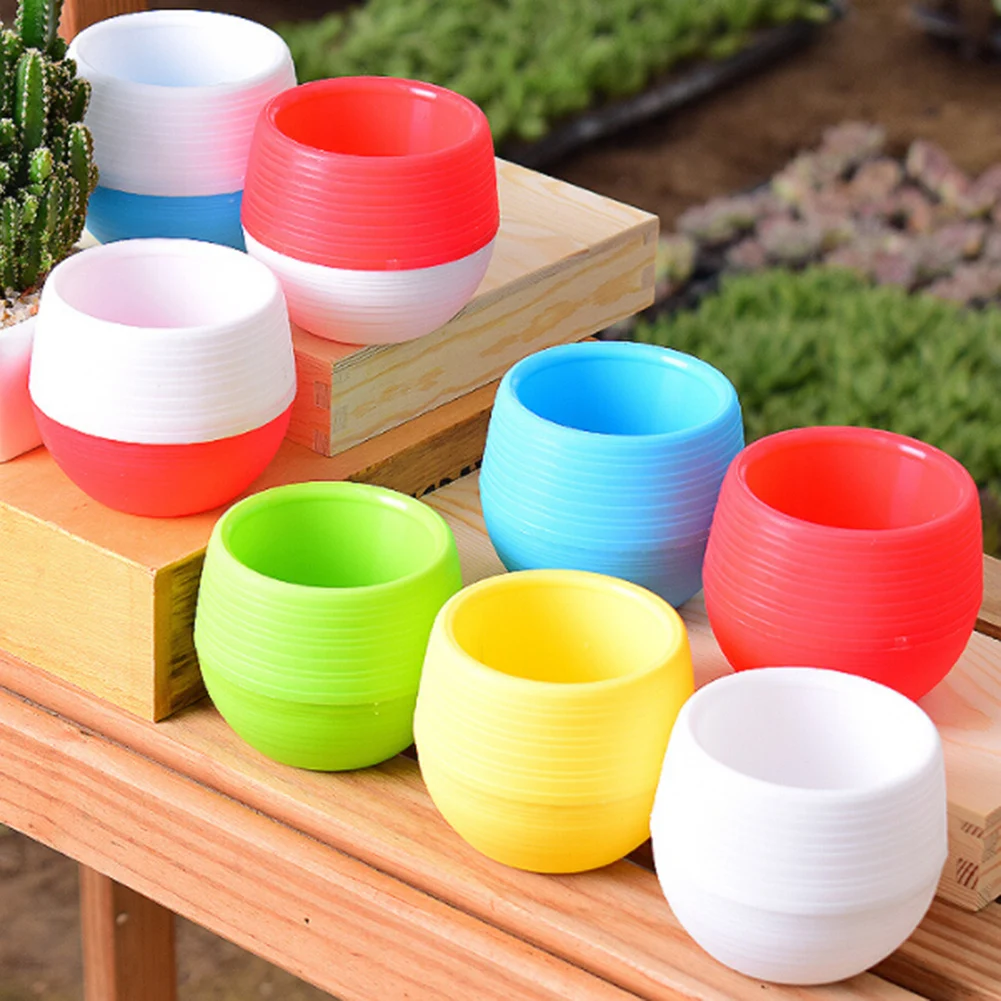 

1pcs Flower Pot Round Plastic Planter Nursery Garden Desk Home Decor Candy Color 5 Random Colors Fast delivery Dropshipping