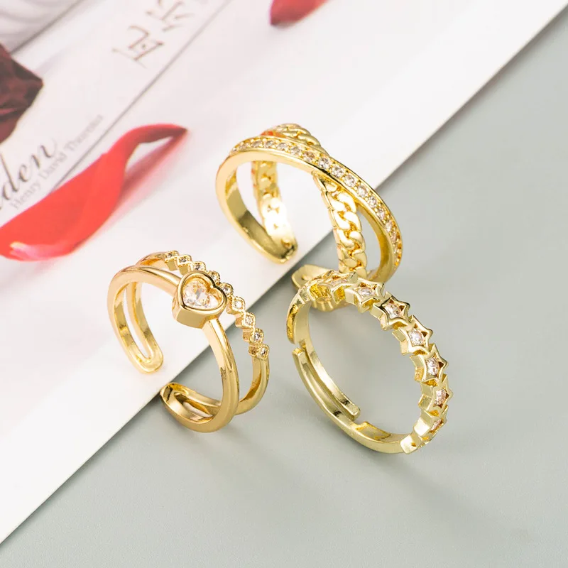 

Teens Zircon Heart Emo Rings for Women Double Aesthetic Open Adjustable Finger Ring Fashion Couple Wedding Jewelry Accessories