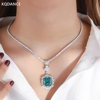 kqdance solid 925 silver emerald cut lab tourmaline big citrine green blue pendant diamonds chains necklace jewelry 2021 trend