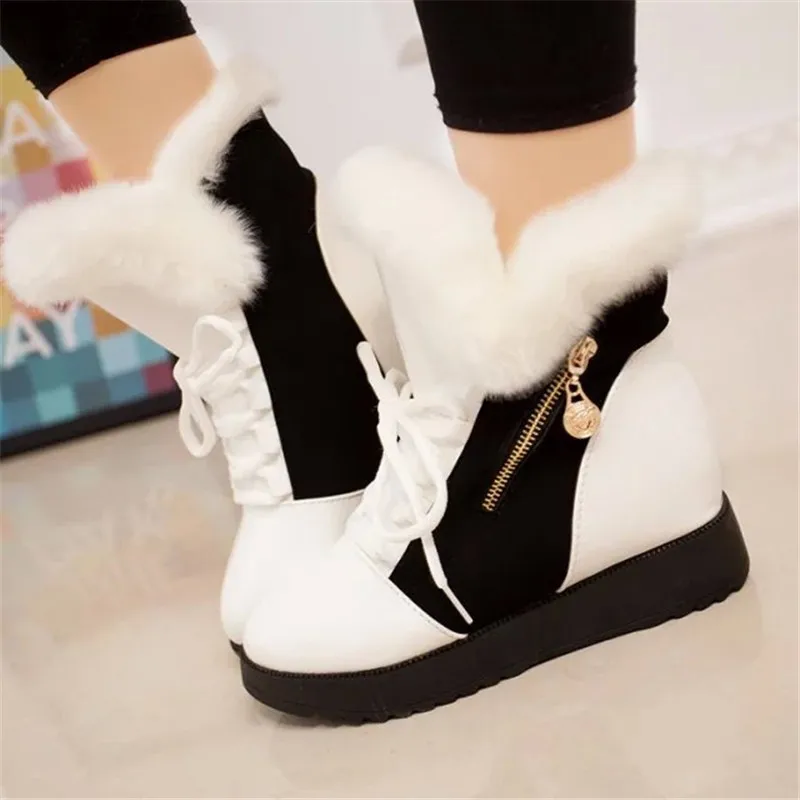 

Platform Boots Women Warm Snowboots Womens Winter Shoes Black White Boots Wedge Fur Boots Sneakers Women Casual Cotton Shoes
