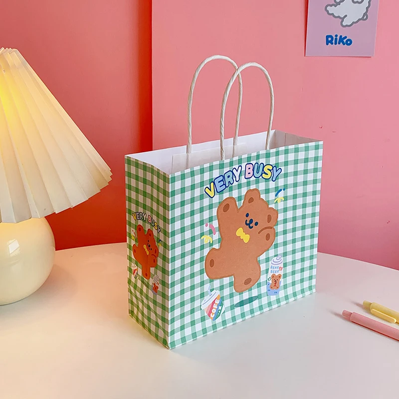 

Cute Cartoon Bear Paper Bag Portable Shopping Bag Grocery Bag Large Capacity Shopping Beach Vacation Picnic Handbag Tote