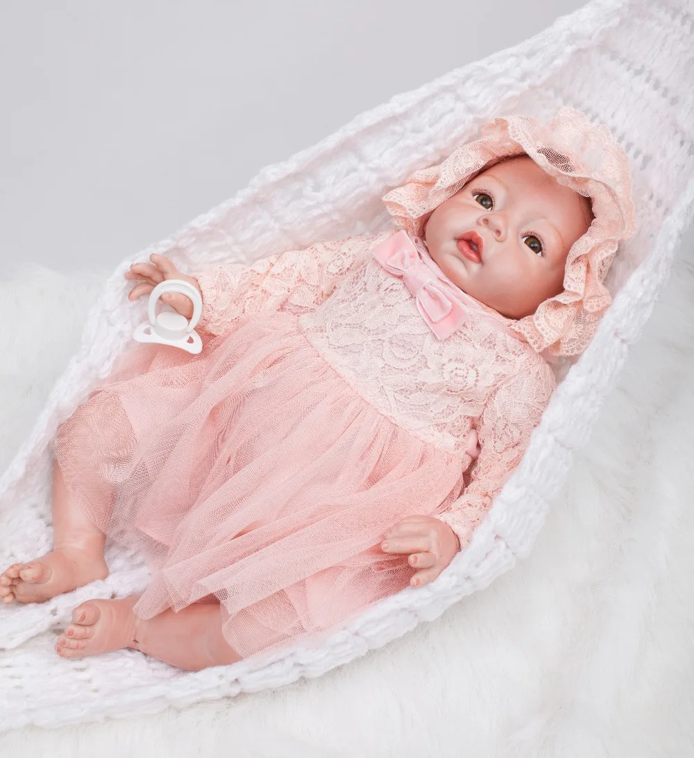 22 дюймов Reborn baby Doll мягкие виниловые силиконовые реалистичные куклы новорожденных платье принцессы Bonecas игрушка для детей подарок на день рождения